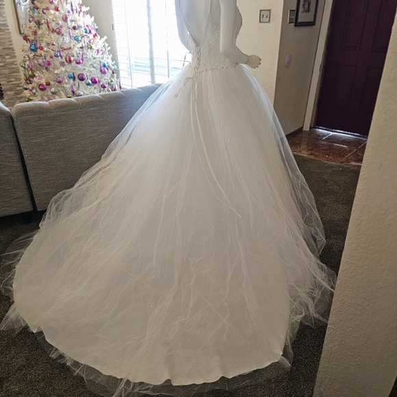 Lovely wedding train dress L 412W organza ivory lace-up back court train sequins - Picture 8 of 12